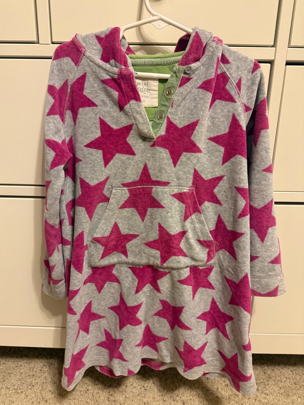 Mini Boden Grey and Magenta Star Hooded Swim Coverup Dress